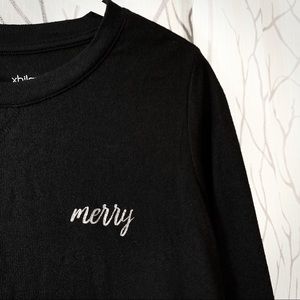Merry Black Long Sleeve Thermal Christmas Tee